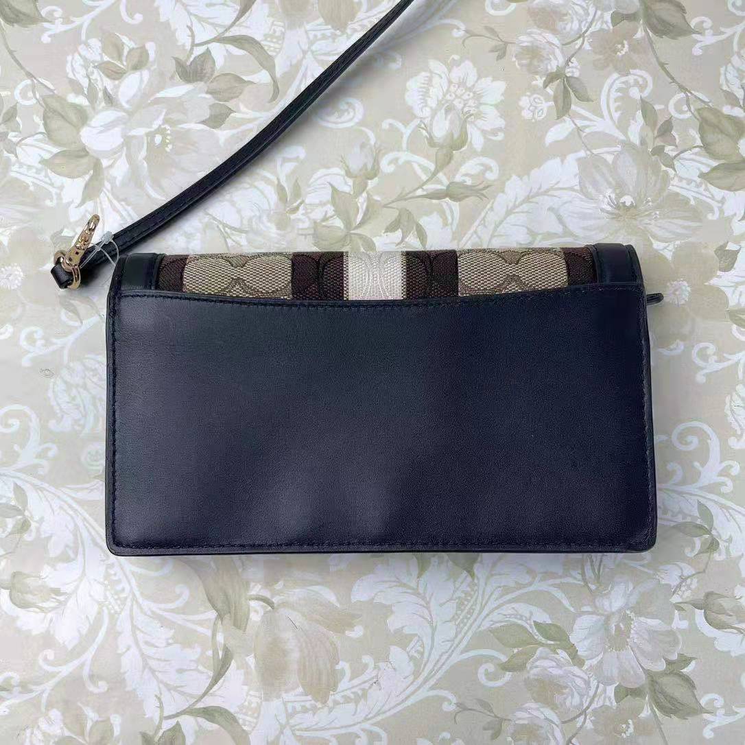 Coach C5884 Anna Foldover Clutch Crossbody Bag In Khaki Black Multi Coach C5884 Anna Foldover Clutch Crossbody Bag In Khaki Black Multi
